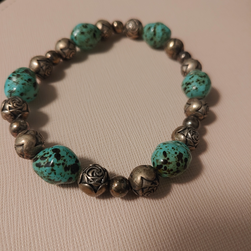 Turquoise And Silver Bracket, Stretch, New